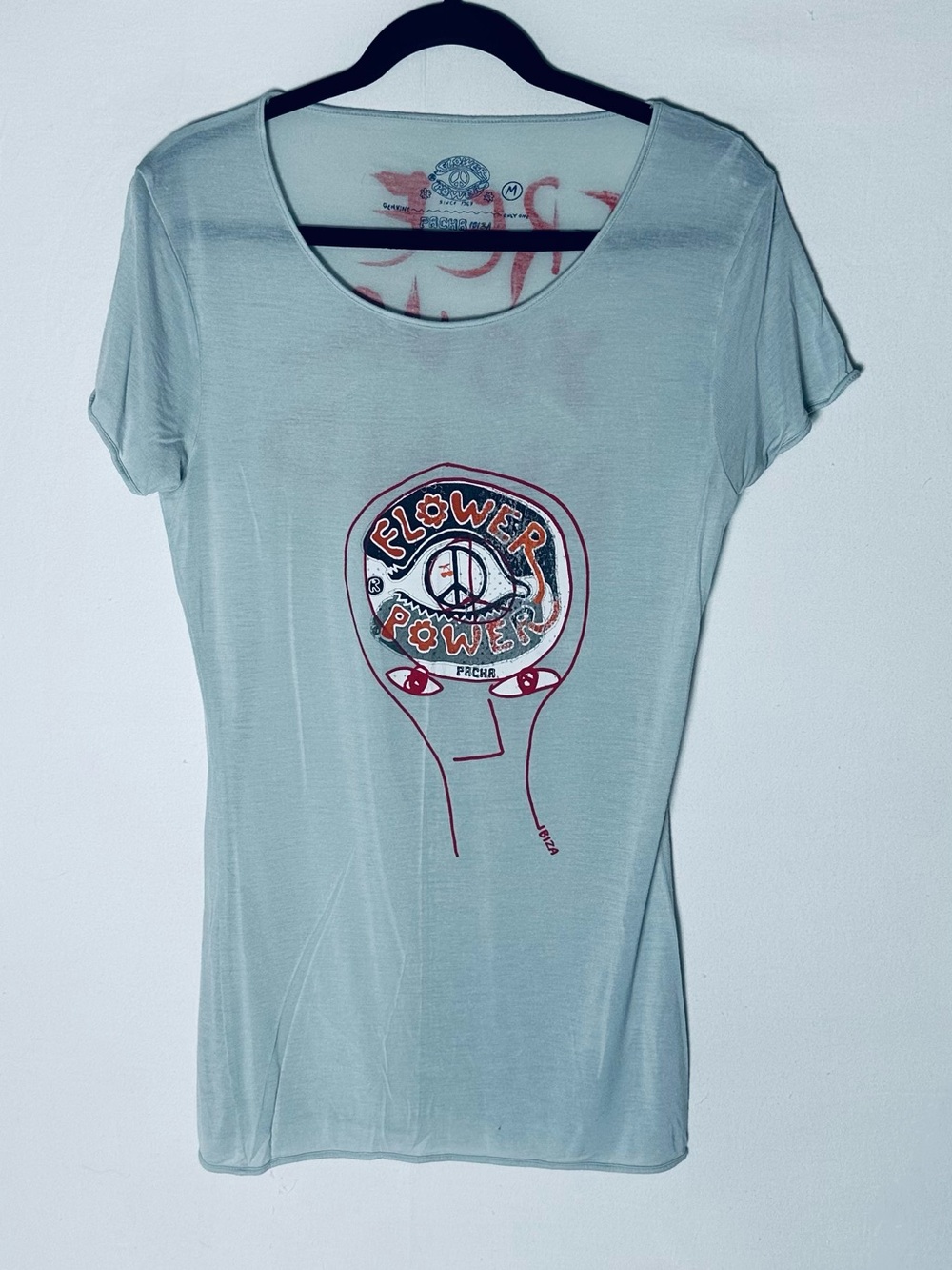 Pacha Ibiza Flower Power Graphic Tee Light Blue Free Your Mind Back Script M